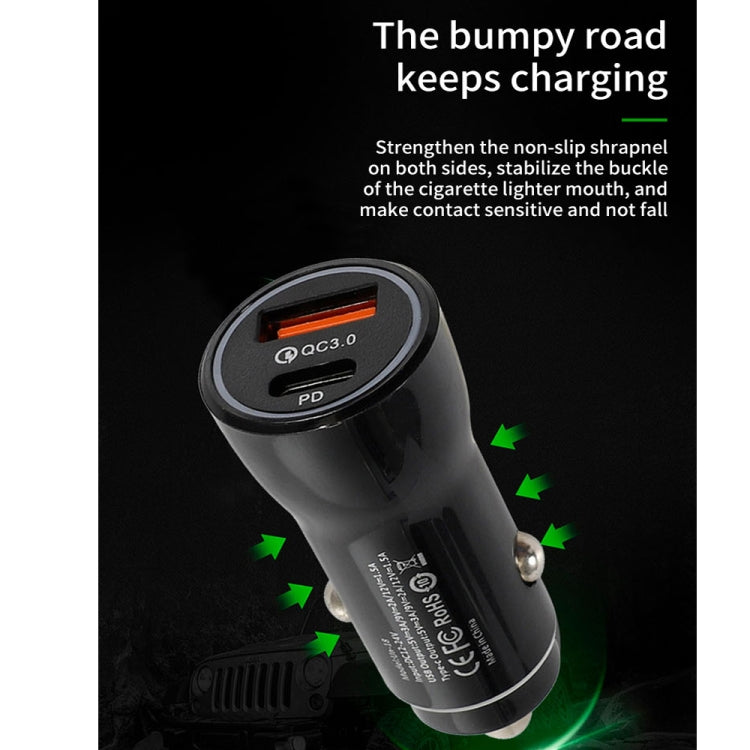 P21 PD 20W USB-C / Type-C + QC3.0 18W USB Fast Car Charger with USB to 8 Pin Data Cable Set(Black) - In Car by buy2fix | Online Shopping UK | buy2fix