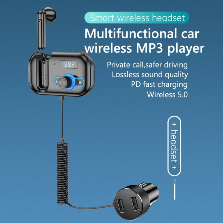 T2 FM Transmitter Hands-free Headphone Kit Headphone MP3 Player Private Call USB PD Quick Charge Audio Receiver - In Car by buy2fix | Online Shopping UK | buy2fix