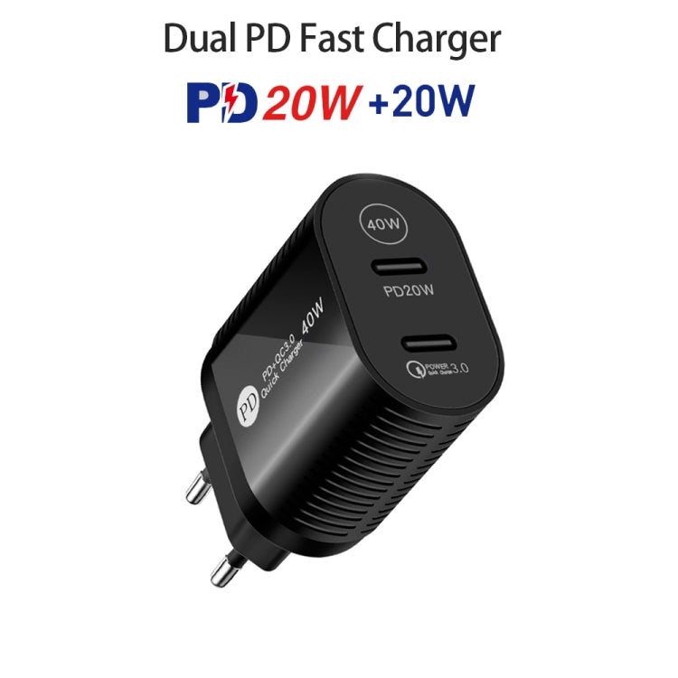 40W Dual Port PD / Type-C Fast Charger for iPhone / iPad Series, US Plug(Black) - USB Charger by buy2fix | Online Shopping UK | buy2fix