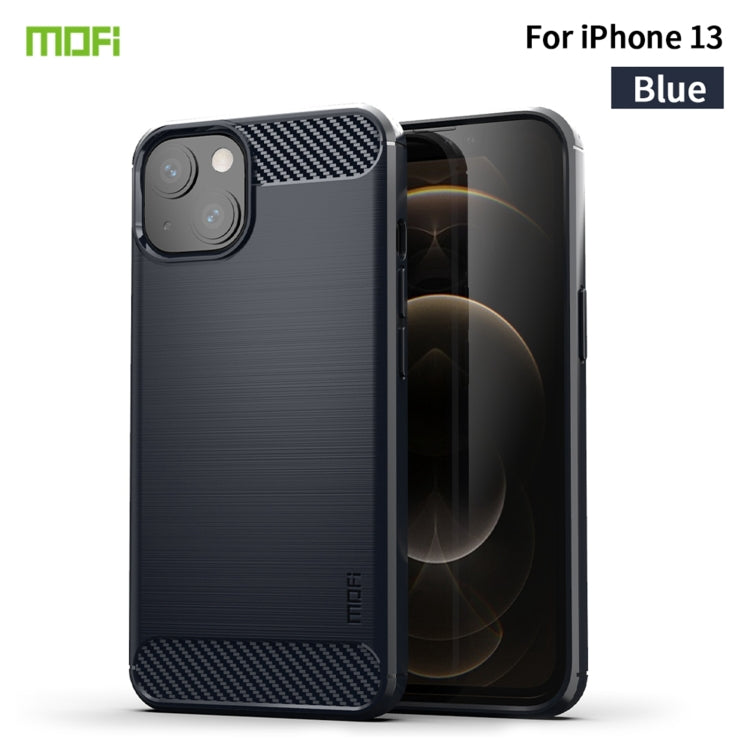 For iPhone 13 MOFI Gentleness Series Brushed Texture Carbon Fiber Soft TPU Case (Blue) - iPhone 13 Cases by MOFI | Online Shopping UK | buy2fix