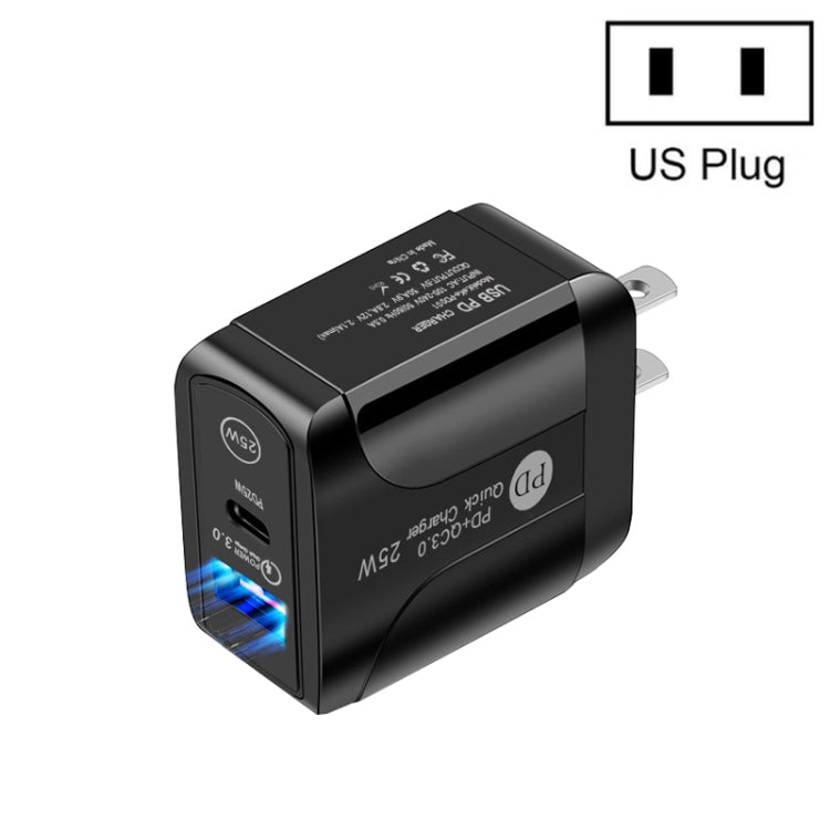 PD25W USB-C / Type-C + QC3.0 USB Dual Ports Fast Charger, US Plug(Black) - Apple Accessories by buy2fix | Online Shopping UK | buy2fix