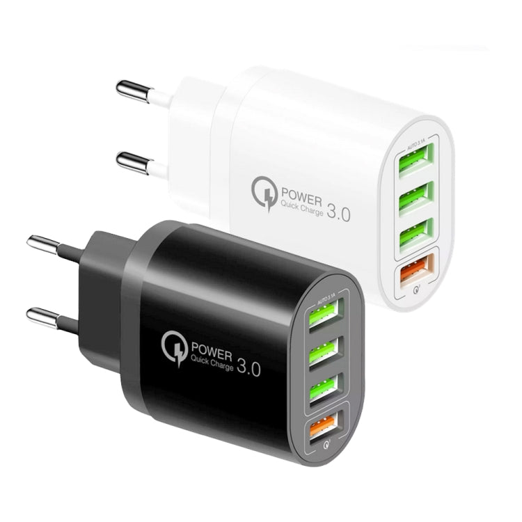 QC-04 QC3.0 + 3 x USB2.0 Multi-ports Charger with 3A USB to Micro USB Data Cable, EU Plug(White) - Mobile Accessories by buy2fix | Online Shopping UK | buy2fix