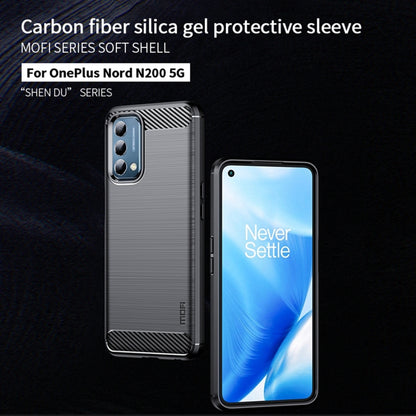 For Oneplus Nord N200 5G MOFI Gentleness Series Brushed Texture Carbon Fiber Soft TPU Phone Case(Blue) - OnePlus Cases by MOFI | Online Shopping UK | buy2fix