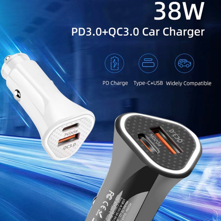 TE-P23 38W PD 20W USB-C / Type-C + QC3. 0 USB Triangle Car Charger + USB to 8 Pin Data Cable, Length: 1m(Black) - Car Charger by buy2fix | Online Shopping UK | buy2fix