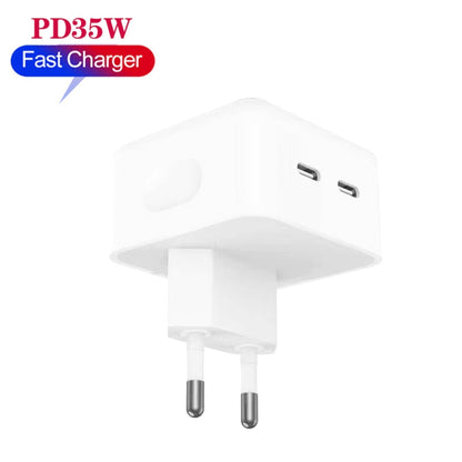 PD 35W Dual USB-C / Type-C Ports Charger for iPhone / iPad Series, EU Plug - USB Charger by buy2fix | Online Shopping UK | buy2fix