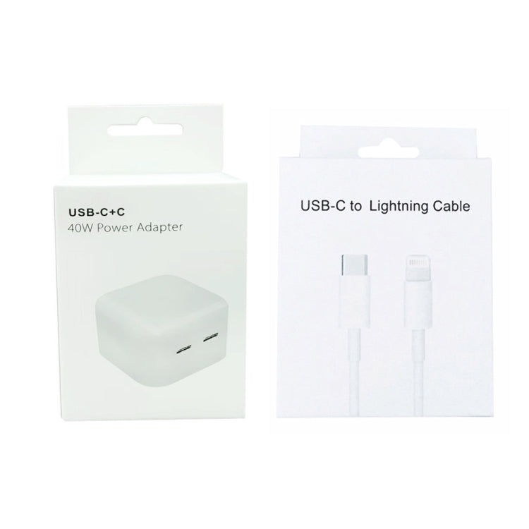 SDC-40W Dual PD USB-C / Type-C Ports Charger with 1m Type-C to 8 Pin Data Cable, UK Plug - Apple Accessories by buy2fix | Online Shopping UK | buy2fix