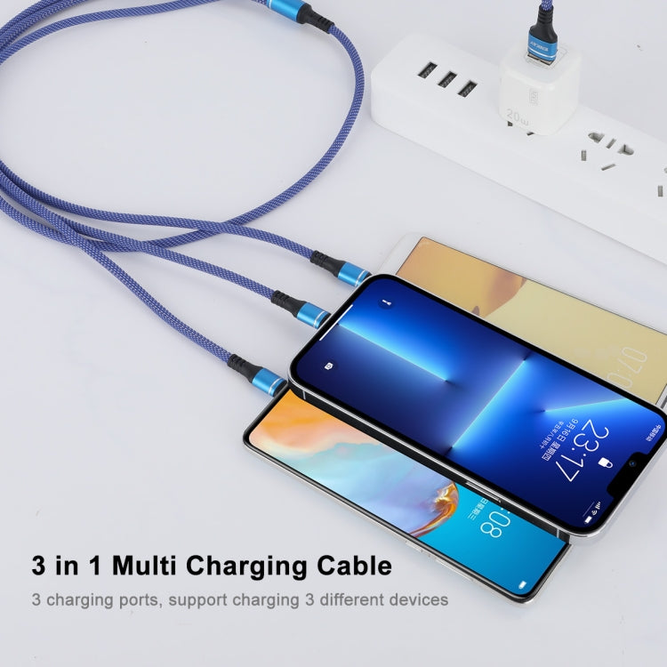 ENKAY ENK-CB121 1.5m 3 in 1 USB 3.0 to Type-C / 8 Pin / Micro USB 5A Fast Charging Cable(Blue) - Multifunction Cable by ENKAY | Online Shopping UK | buy2fix