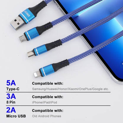 ENKAY ENK-CB121 1.5m 3 in 1 USB 3.0 to Type-C / 8 Pin / Micro USB 5A Fast Charging Cable(Blue) - Multifunction Cable by ENKAY | Online Shopping UK | buy2fix