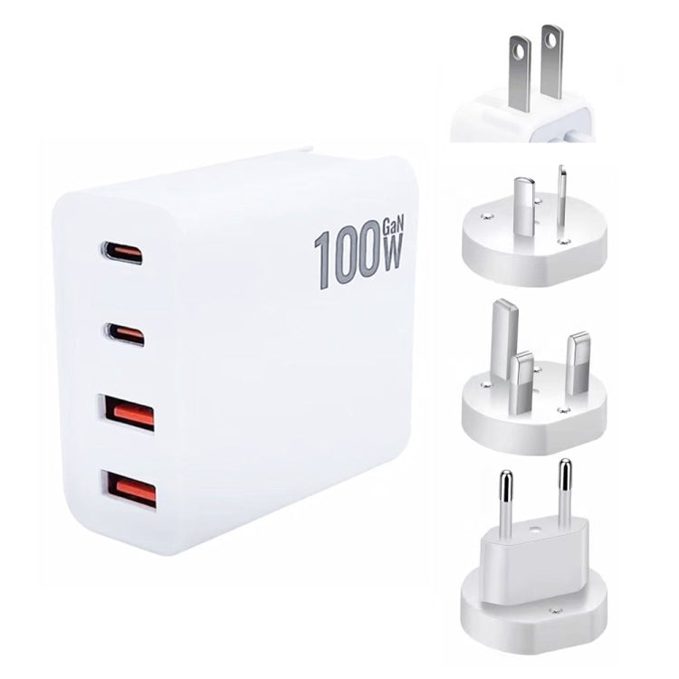 GaN 100W Dual USB + Dual USB-C/Type-C Multi Port Charger with 2m Type-C to Type-C Data Cable Set US / EU / UK / AU Plug - Cable & Adapter by buy2fix | Online Shopping UK | buy2fix