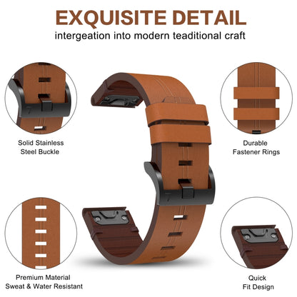 For Garmin Descent G1 22mm Leather Steel Buckle Watch Band(Brown) - Watch Bands by buy2fix | Online Shopping UK | buy2fix