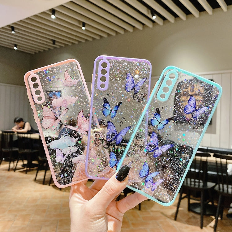 For Samsung Galaxy S22 5G Color Butterfly Glitter Epoxy TPU Phone Case(Purple) - Galaxy S22 5G Cases by buy2fix | Online Shopping UK | buy2fix