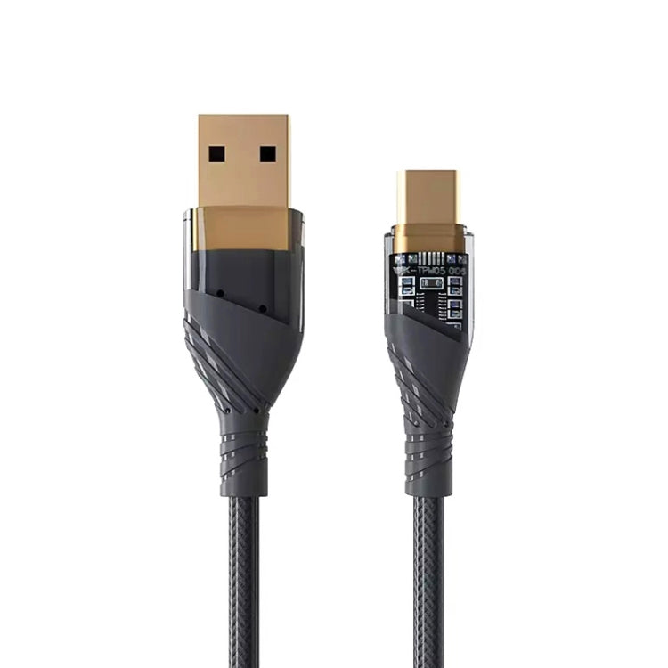 4A USB to Type-C Transparent Fast Charging Data Cable, Length: 1m(Black) -  by buy2fix | Online Shopping UK | buy2fix