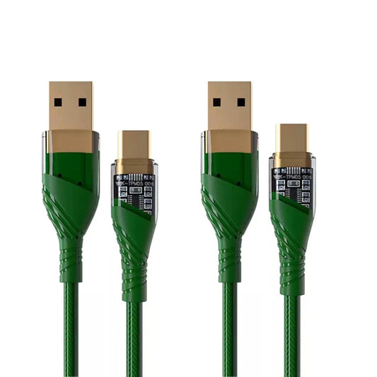 2pcs 4A USB to Type-C Transparent Fast Charging Data Cable, Length: 1m(Green) -  by buy2fix | Online Shopping UK | buy2fix