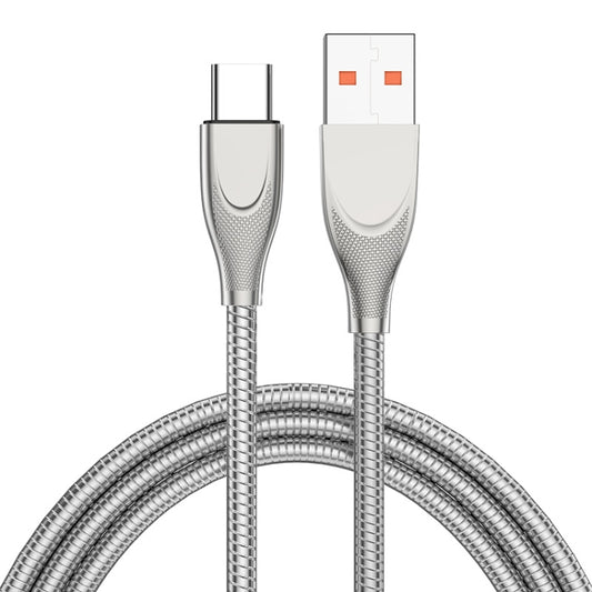 ENKAY ENK-CB132 USB to USB-C / Type-C Carbon Steel Hose Spring 6A Supper Fast Charging Data Cable, Length:2m(Silver) - USB-C & Type-C Cable by ENKAY | Online Shopping UK | buy2fix