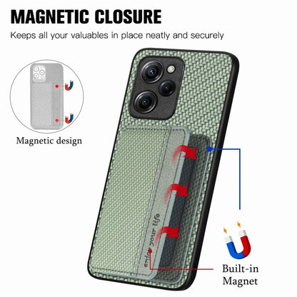 For Xiaomi Poco X5 Pro 5G Carbon Fiber Magnetic Card Wallet Bag Phone Case(Green) - Xiaomi Cases by buy2fix | Online Shopping UK | buy2fix
