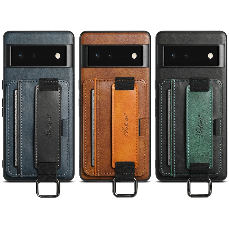 For Googel Pixel 6 Pro Suteni H13 Card Wallet Wrist Strap Holder PU Phone Case(Blue) - Google Cases by Suteni | Online Shopping UK | buy2fix