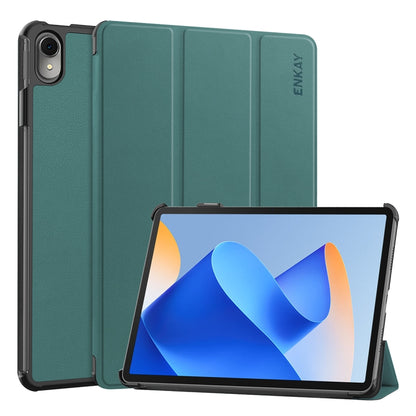 For Huawei MatePad 11 2023 ENKAY Tri-fold Custer Texture Leather Stand Smart Case(Dark Green) - Huawei by ENKAY | Online Shopping UK | buy2fix