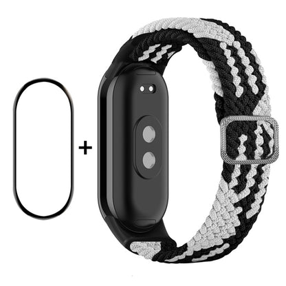 For Xiaomi Mi Band 8 ENKAY Hat-Prince 2 in 1 Set Full Coverage Screen Protector + Elastic Braided Nylon Watch Band(Black White) - Watch Bands by ENKAY | Online Shopping UK | buy2fix