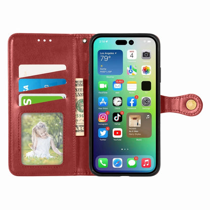 For iPhone 15 Plus Retro Solid Color Buckle Leather Phone Case(Red) - iPhone 15 Plus Cases by buy2fix | Online Shopping UK | buy2fix