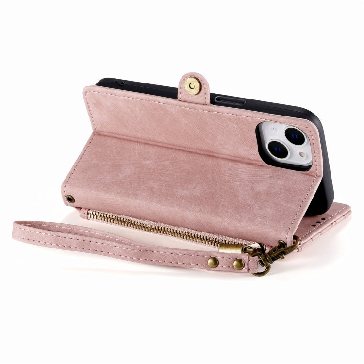 For iPhone 13 Pro Max Geometric Zipper Wallet Side Buckle Leather Phone Case(Pink) - iPhone 13 Pro Max Cases by buy2fix | Online Shopping UK | buy2fix