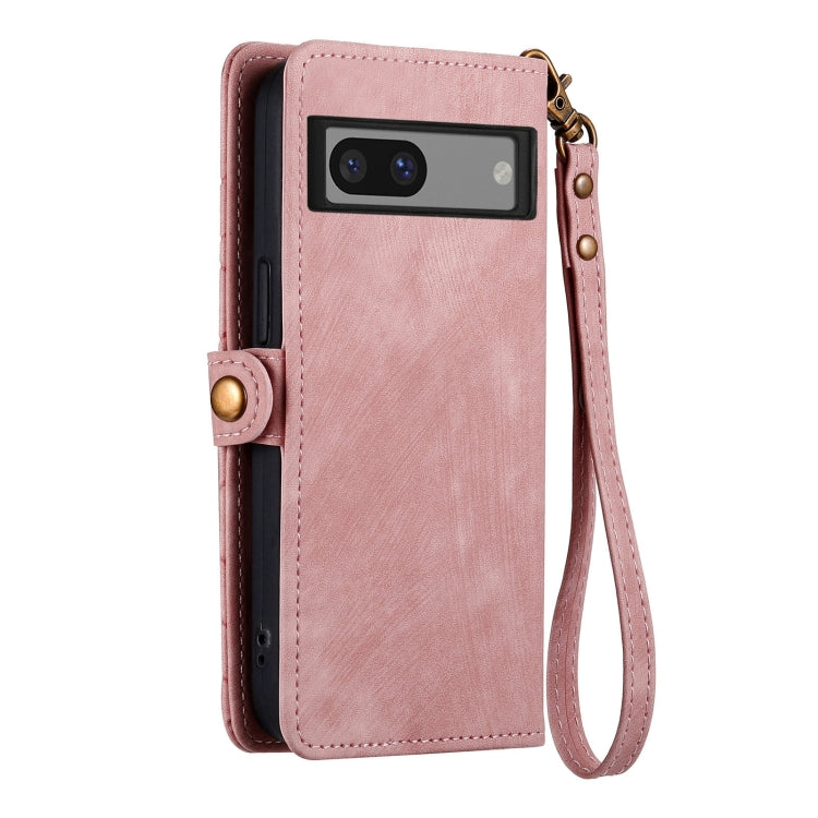 For Google Pixel 7 Pro Geometric Zipper Wallet Side Buckle Leather Phone Case(Pink) - Google Cases by buy2fix | Online Shopping UK | buy2fix