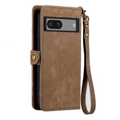 For Google Pixel 6 Pro Geometric Zipper Wallet Side Buckle Leather Phone Case(Brown) - Google Cases by buy2fix | Online Shopping UK | buy2fix