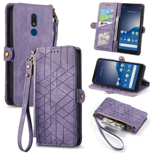 For Nokia C3 Geometric Zipper Wallet Side Buckle Leather Phone Case(Purple) - Nokia Cases by buy2fix | Online Shopping UK | buy2fix