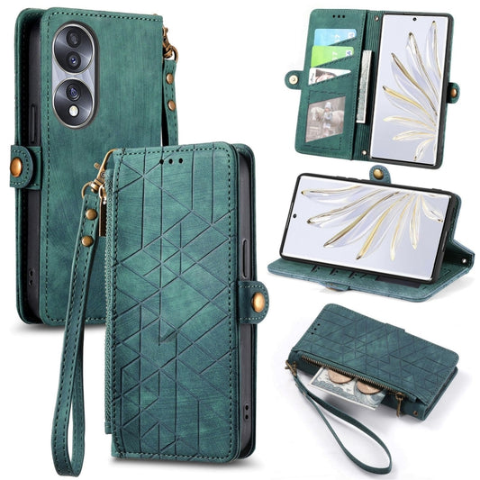 For Honor 70 Geometric Zipper Wallet Side Buckle Leather Phone Case(Green) - Honor Cases by buy2fix | Online Shopping UK | buy2fix