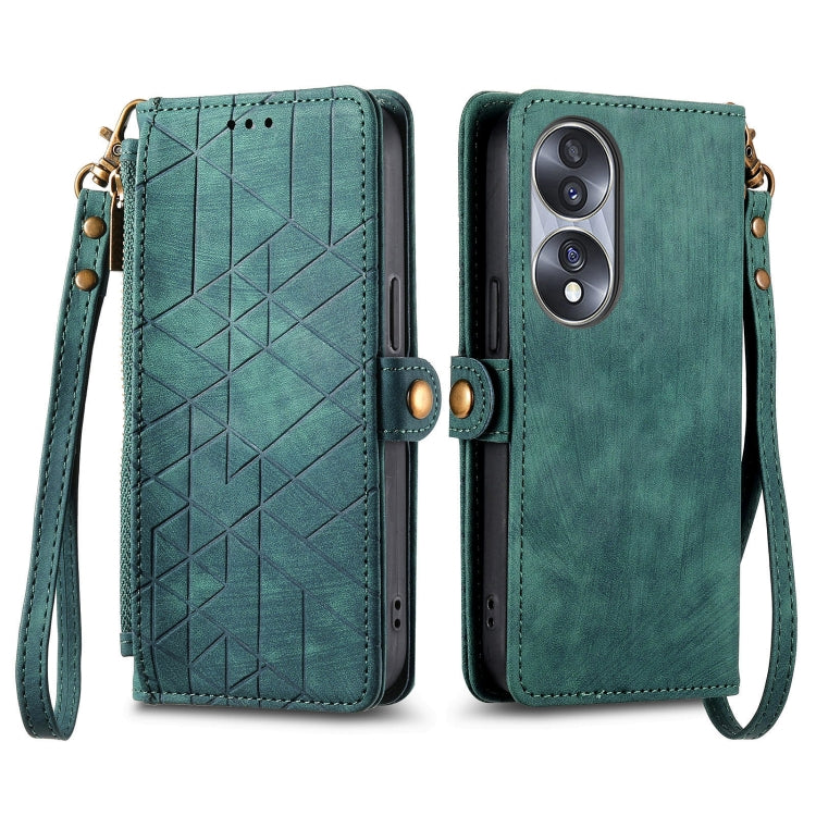 For Honor X8A Geometric Zipper Wallet Side Buckle Leather Phone Case(Green) - Honor Cases by buy2fix | Online Shopping UK | buy2fix