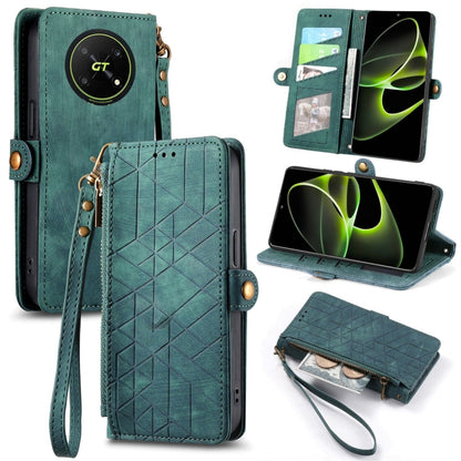 For Honor X40 GT Geometric Zipper Wallet Side Buckle Leather Phone Case(Green) - Honor Cases by buy2fix | Online Shopping UK | buy2fix