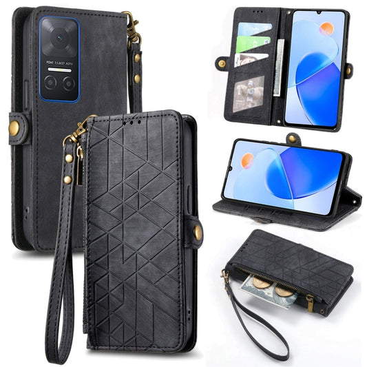 For Honor Play6T Geometric Zipper Wallet Side Buckle Leather Phone Case(Black) - Honor Cases by buy2fix | Online Shopping UK | buy2fix