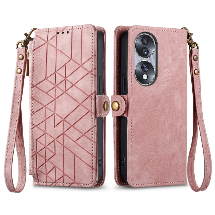 For Honor 70 Pro Geometric Zipper Wallet Side Buckle Leather Phone Case(Pink) - Honor Cases by buy2fix | Online Shopping UK | buy2fix