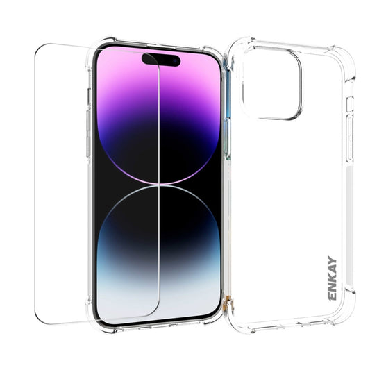 For iPhone 14 Pro Max ENKAY Transparent TPU Shockproof Phone Case with Glass Film - iPhone 14 Pro Max Cases by ENKAY | Online Shopping UK | buy2fix