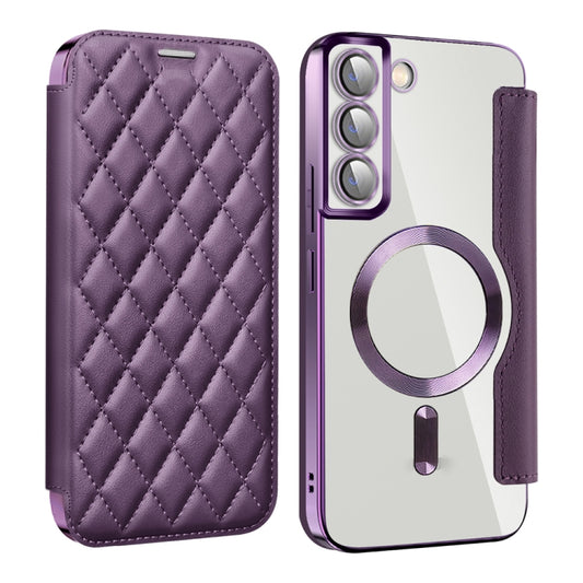 For Samsung Galaxy S23+ 5G Shield Magsafe RFID Anti-theft Rhombus Leather Phone Case(Purple) - Galaxy S23+ 5G Cases by buy2fix | Online Shopping UK | buy2fix