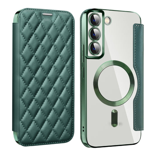 For Samsung Galaxy S23+ 5G Shield Magsafe RFID Anti-theft Rhombus Leather Phone Case(Green) - Galaxy S23+ 5G Cases by buy2fix | Online Shopping UK | buy2fix