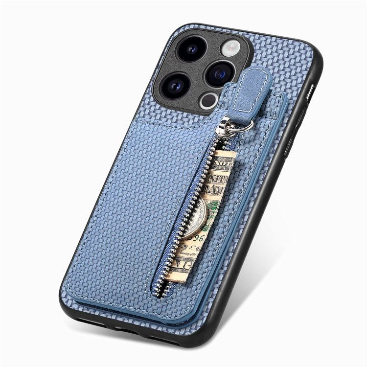 For iPhone 15 Pro Max Carbon Fiber Vertical Flip Zipper Phone Case(Blue) - iPhone 15 Pro Max Cases by buy2fix | Online Shopping UK | buy2fix