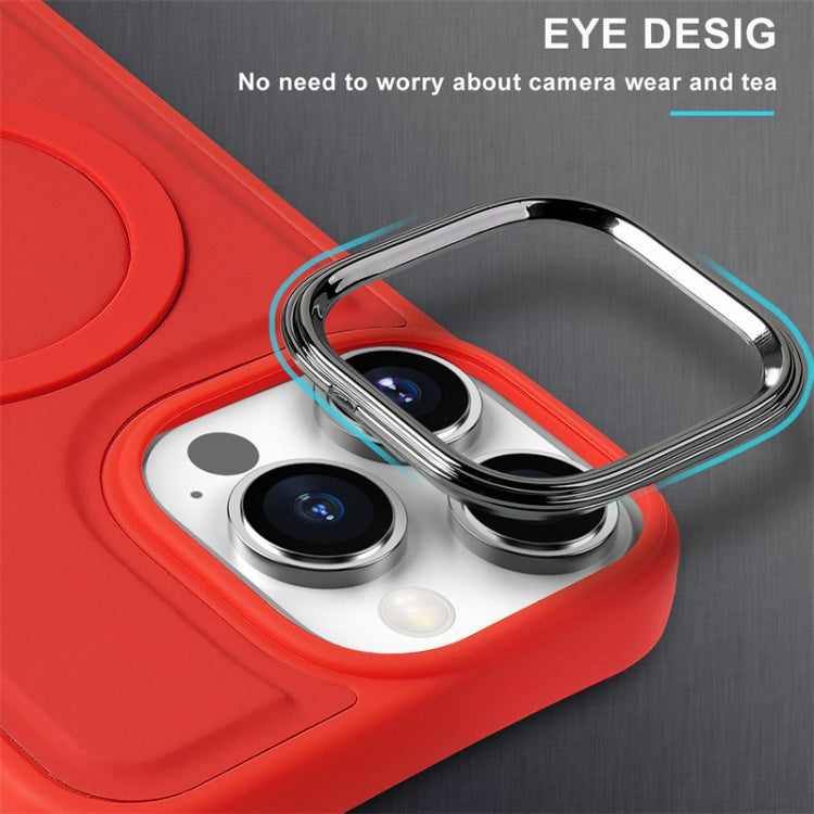 For iPhone 15 Pro Max Imitation Liquid Skin Feel Plating Magsafe Card Bag Phone Case(Red) - iPhone 15 Pro Max Cases by buy2fix | Online Shopping UK | buy2fix