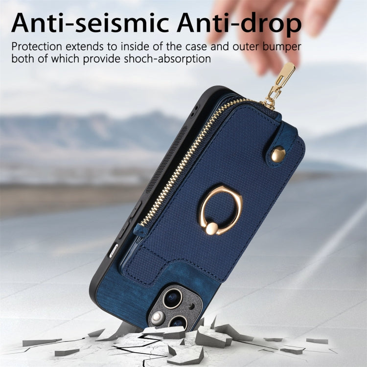 For iPhone 15 Pro Max Cross Leather Ring Vertical Zipper Wallet Back Phone Case(Blue) - iPhone 15 Pro Max Cases by buy2fix | Online Shopping UK | buy2fix