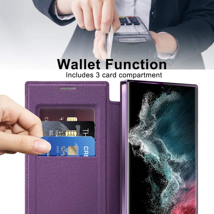 For Samsung Galaxy S22 Ultra 5G MagSafe Magnetic RFID Anti-theft Leather Phone Case(Purple) - Galaxy S22 Ultra 5G Cases by buy2fix | Online Shopping UK | buy2fix