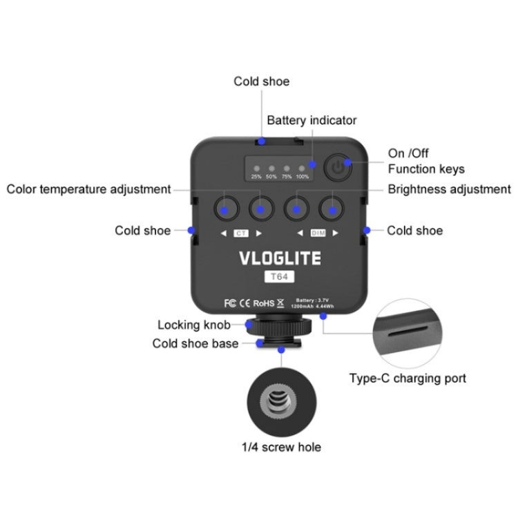 VLOGLITE T64 Portable Small Phone Video Fill Light Photography Beauty Light -  by VLOGLITE | Online Shopping UK | buy2fix