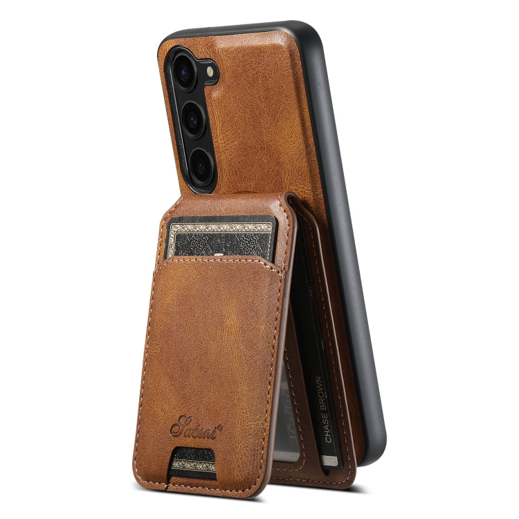 For Samsung Galaxy S24 5G Suteni H15 MagSafe Oil Eax Leather Detachable Wallet Back Phone Case(Brown) - Galaxy S24 5G Cases by Suteni | Online Shopping UK | buy2fix