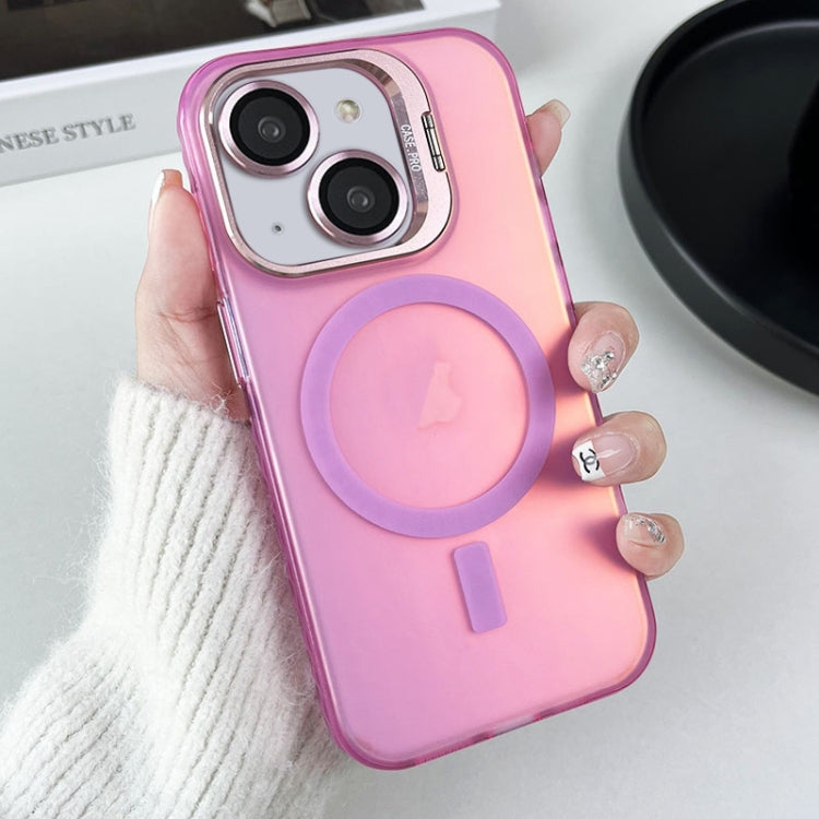 For iPhone 14 MagSafe Lens Holder PC Hybrid TPU Phone Case(Pink) - iPhone 14 Cases by buy2fix | Online Shopping UK | buy2fix