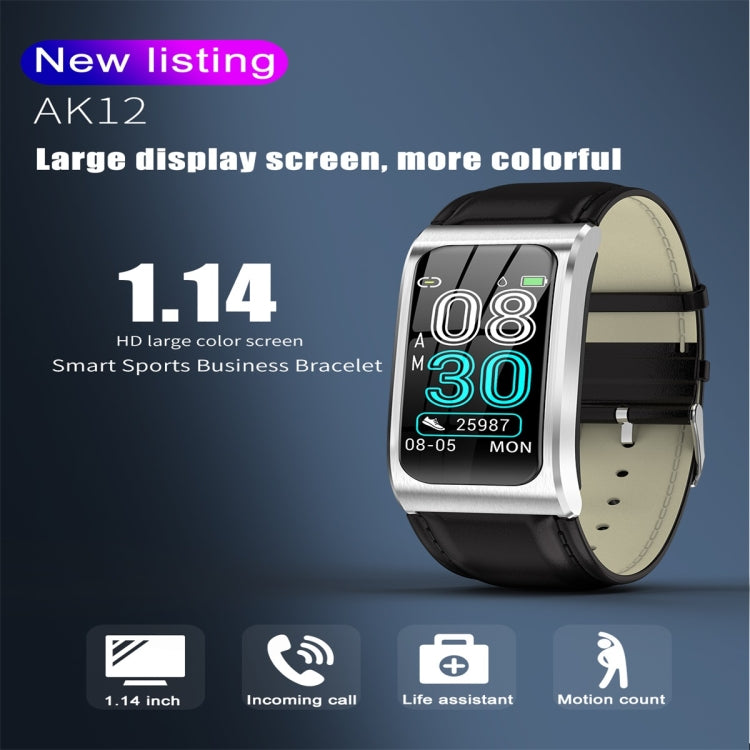 AK12 1.14 inch IPS Color Screen Smart Watch IP68 Waterproof,Silicone Watchband,Support Call Reminder /Heart Rate Monitoring/Blood Pressure Monitoring/Sleep Monitoring/Predict Menstrual Cycle Intelligently(Black) - Smart Wear by buy2fix | Online Shopping UK | buy2fix