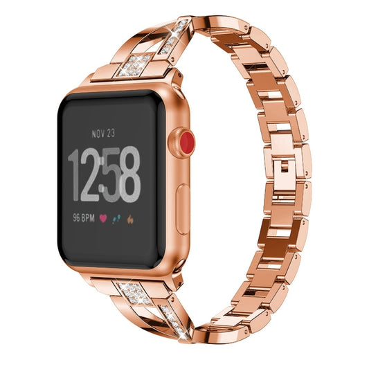 For Fitbit Versa / Fitbit Versa 2 / Fitbit Versa Lite Edition Universal X-shaped Metal Strap(Rose Gold) - Watch Bands by buy2fix | Online Shopping UK | buy2fix
