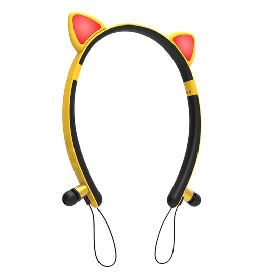 ZW29 Cat Ear Stereo Sound HIFI Fashion Outdoor Portable Sports Wireless  Bluetooth Headset with Mic & LED Light Glowing(Yellow) - Neck-mounted Earphone by buy2fix | Online Shopping UK | buy2fix
