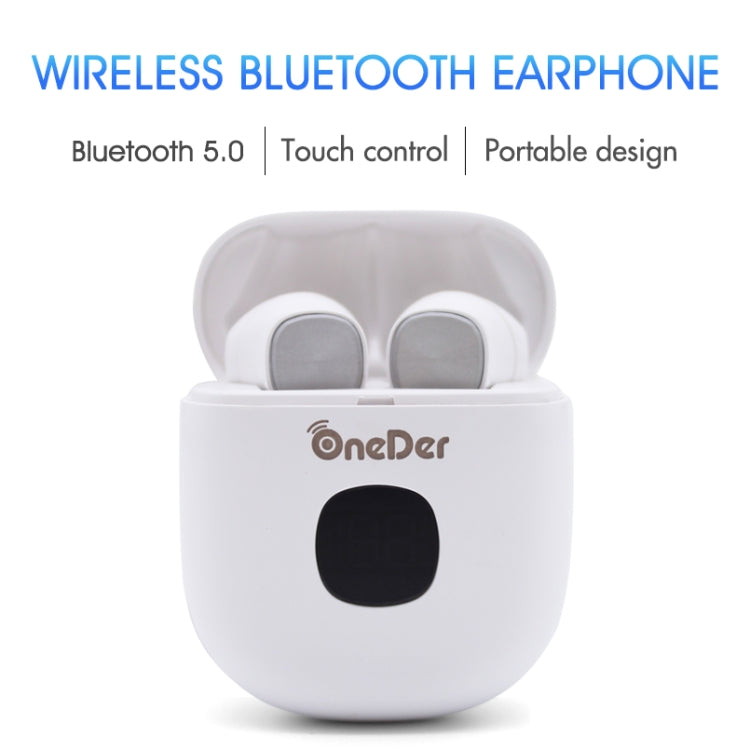 Oneder W16 TWS Bluetooth 5.0 Wireless Bluetooth Earphone with Charging Box, Support HD Call & LED Display Battery(White) - TWS Earphone by OneDer | Online Shopping UK | buy2fix