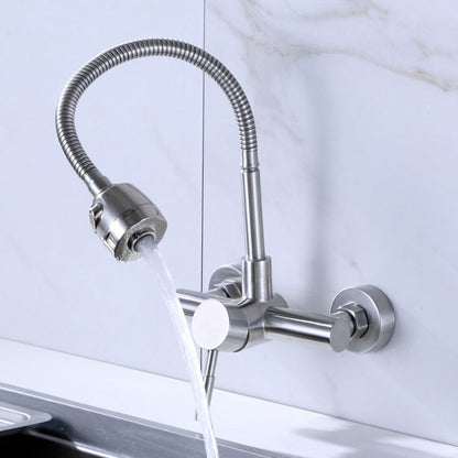 Stainless Steel Material Wall Mounted Kitchen Sink Mixer Faucet Free Rotation Hose Water Tap - Faucets & Accessories by buy2fix | Online Shopping UK | buy2fix