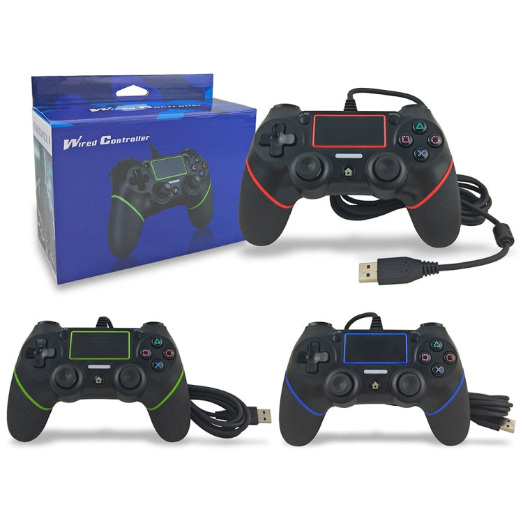 For PS4 Handle Wired Handle Cable Game Controller(Black Blue) - Gamepads by buy2fix | Online Shopping UK | buy2fix