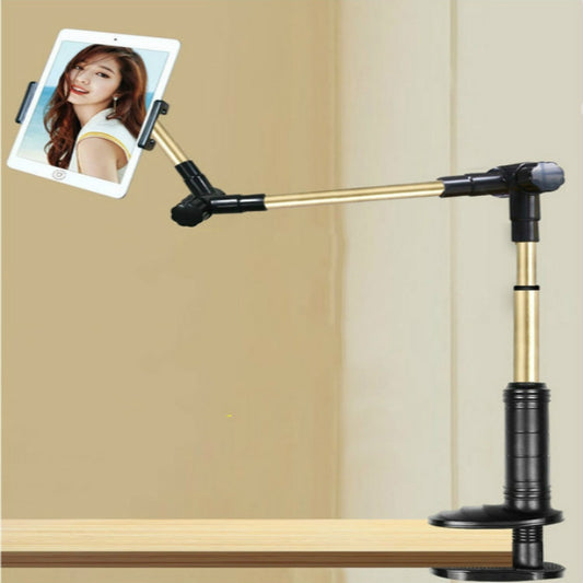 360 Degree Rotation Lazy Mount Folding Long Arm Phone Stand Holder for 4-14 Inch Tablet & Phone(Black Gold) - Lazy Bracket by buy2fix | Online Shopping UK | buy2fix