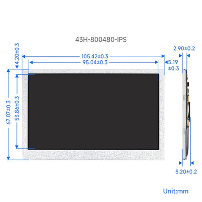 Waveshare 4.3 Inch DSI Display 800×480 Pixel IPS Display Panel, Style:No Touch - Consumer Electronics by Waveshare | Online Shopping UK | buy2fix